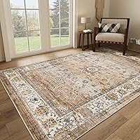6x9 Area Rugs for Living Room - Stain Resistant Machine Washable Rugs for Bedroom,Non-Slip Backing Large Area Rug (Apricot/Blue, 6'x9')