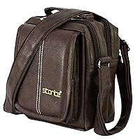 Stylish Pu Leather Multi-Pocket Small Sling Cross Body Travel office Messenger One Side Shoulder Handbag Bag for Men & Women (Brown, 20.5x9x16.5cm), Brown, Vertical
