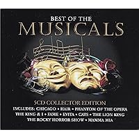Best of the Musicals: 5 CD Collector Edition in Tin Case (Includes 100 Songs from: Chicago, Hair, Phantom of the Opera, The King & I, Fame, Evita, Cats, The Lion King, The Rocky Horror Show, Mamma Mia, Oklahoma!, South Pacific, Jesus Christ Superstar, Sunset Boulevard, Fiddler on the Roof, Joseph & the Amazing Technicolor Dream Coat, Carousel, Annie, Oliver, Little Shop of Horrors, Cabaret, The Wizard of Oz, Singing in the Rain, Show Boat, Follies, We Will Rock You, Saturday Night Fever, Buddy, The Blues Brothers, Beauty & the Beast, Chess, Return to the Forbidden Planet, Tommy, Blood Brothers, Grease, High Society, West Side Story, Les Miserables, Starlight Express, Godspell, Whistle Down the Wind, 42nd Street, Miss Saigon, A Chorus Line, The Boyfriend, La Cage Aux Folles, Company, & Fosse)
