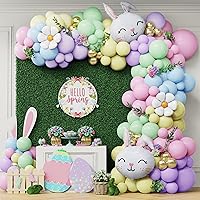 Spring Balloon Garland Arch Kit 135Pcs Macaron Pastel Balloons Garland with Daisy Flower,Rabbit Mylar Balloon for Hello Spring Baby Shower Theme Girls Birthday Easter Party Decoration