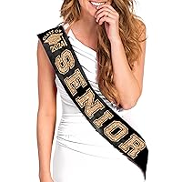 High School Senior Gifts - Gold Sparkle Class of 2024 Grad Cap Senior Black PREMIUM GRADE SATIN Sash - UNISEX Graduation Sashes - Black Sash (Senior Cap 24) GLD/BLK