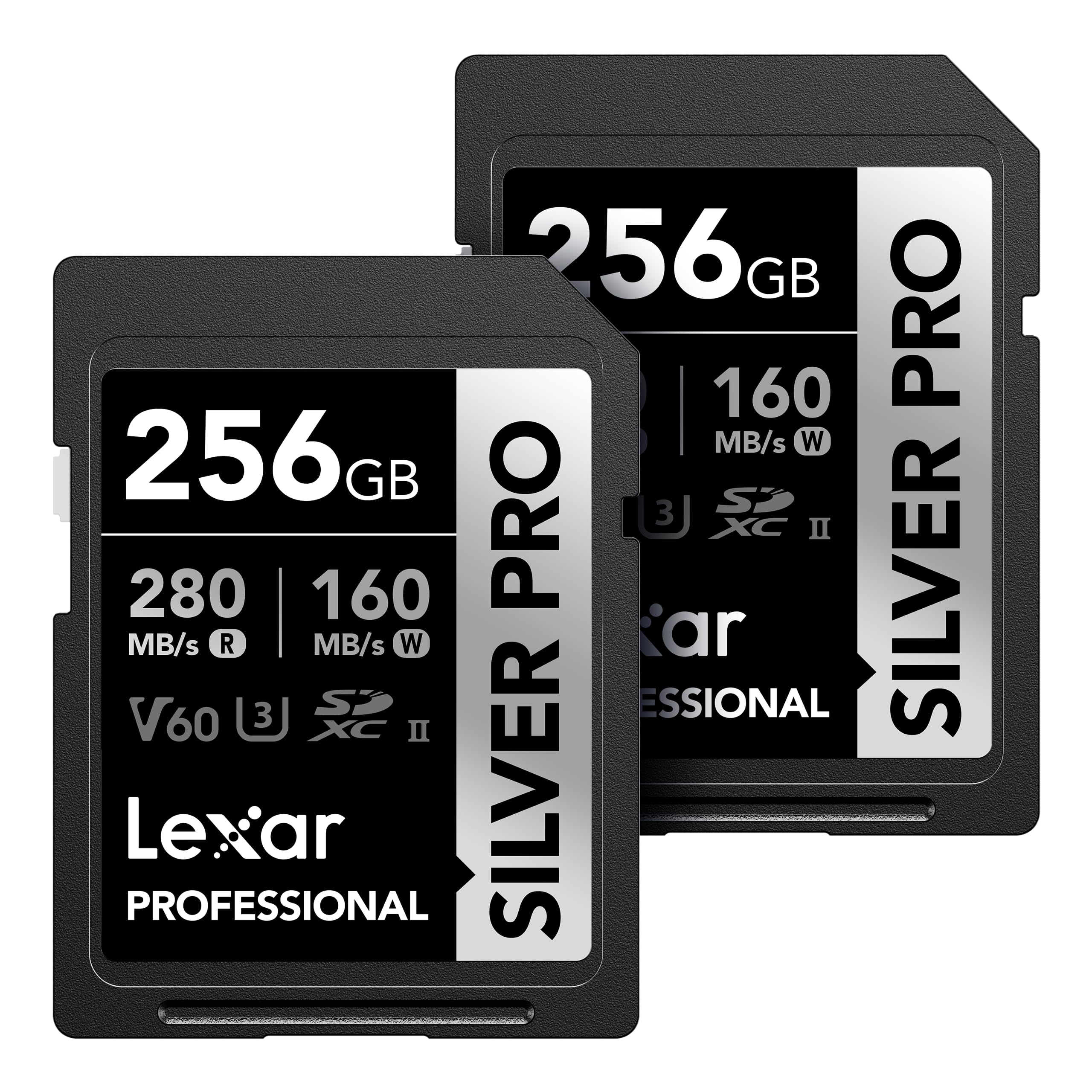 Lexar Professional 256GB (2-Pack) Silver PRO SDXC UHS-II Memory Card, C10, U3, V60, Full-HD & 4K Video, Up to 280MB/s Read, for Professional Photographer, Videographer, Enthusiast (LSDSIPR256G-B2NNU)