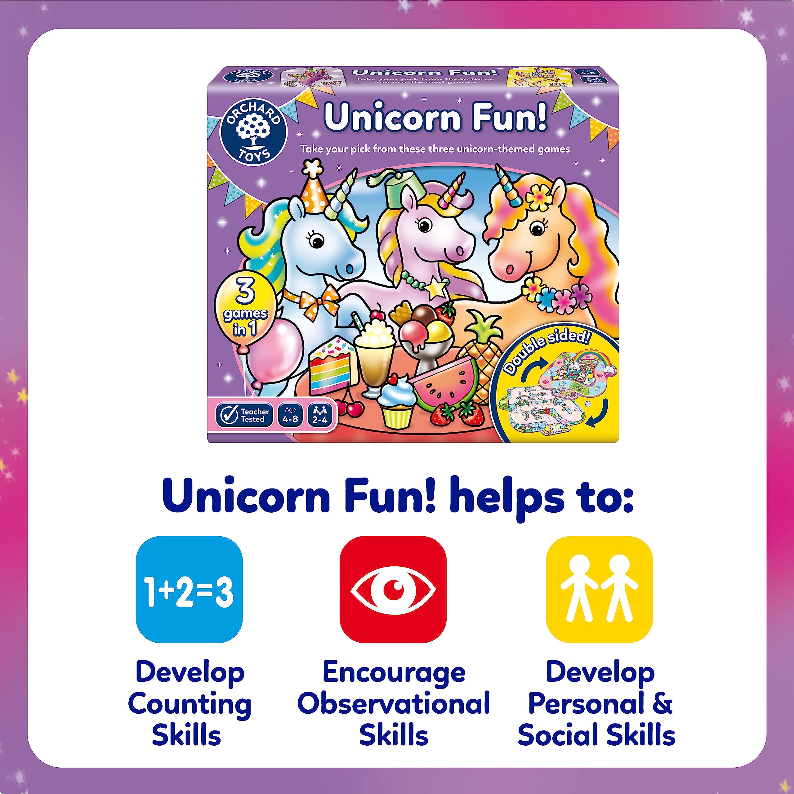 Orchard Toys Unicorn Fun Game, 3 games in 1, bumper value game, matching and memory games, for kids age 4-8, birthday gift