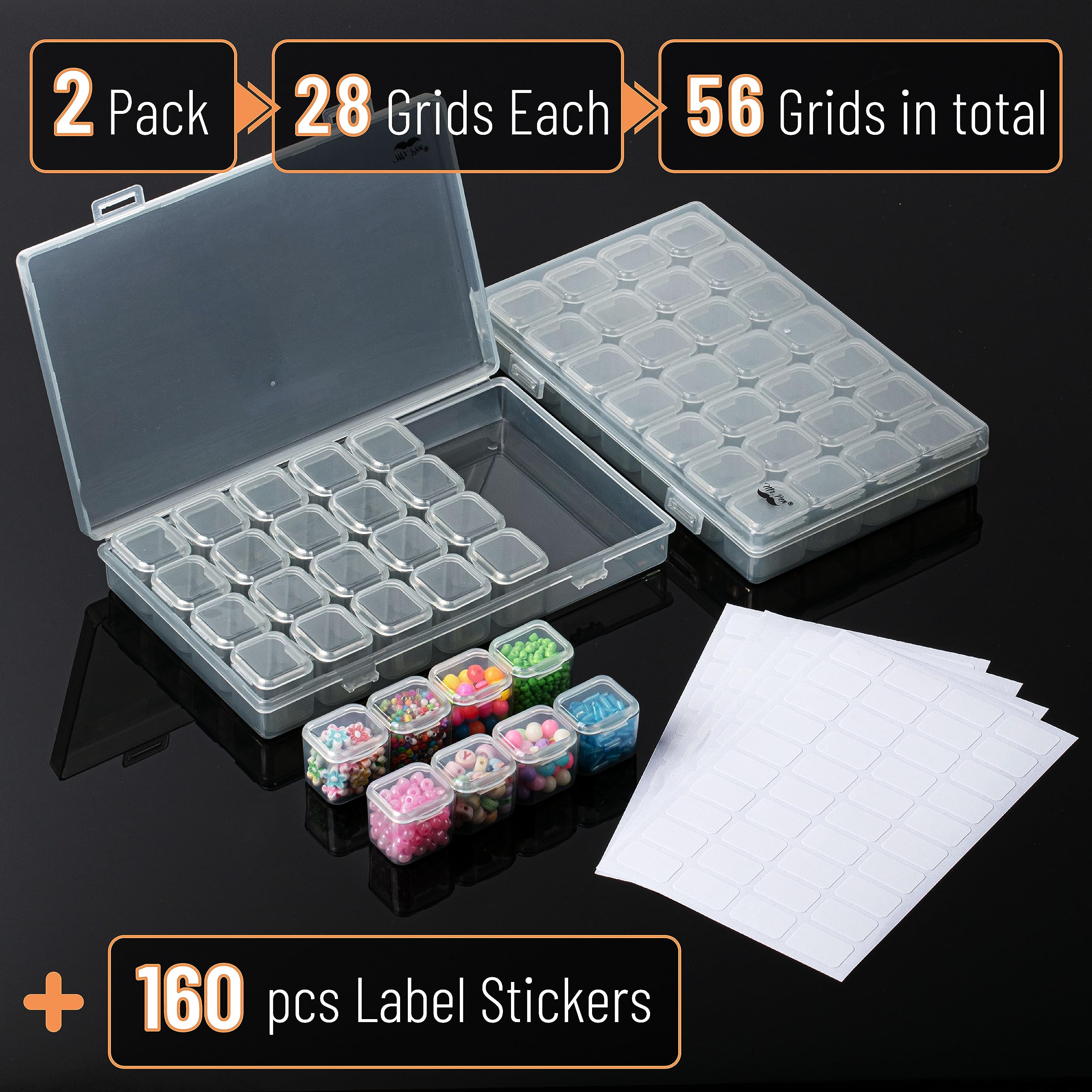 Buy Mr. Pen-Bead Storage Containers, 28 Grids, 2 Pack, Grey