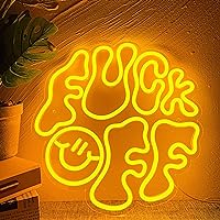 Fuck Off Neon Sign with a Smiling Face Text LED Neon Lights Neon Signs for Wall Decor Room Bar Home Man Cave Decoration Gift for Christmas Evening Party Holiday (Yellow)