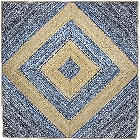 Collection Square Area Rug - 5x5 Feet Blue Braided Chindi Cotton Jute Rug Geometric Kilim Rug Indoor Outdoor Use Carpet Flatweave Rugs for Bedroom Bedside Custom Mat Dining Table Mat