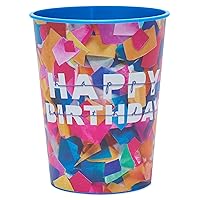 American Greetings Confetti Birthday Party Supplies, 16 oz. Reusable Plastic Cups (8-Count)