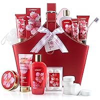 Mothers Day Home Spa Kit Gift Set, Japanese Cherry Blossom Bath Set, 25Pcs Shower Gel Body Lotion Shower Steamers Shampoo Tooth Paste & Brush in Leather Tote Bag Luxury Bath & Shower Package for Women