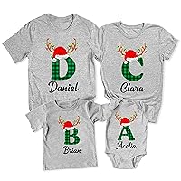 Christmas Initial Name Buffalo Plaid Shirt Matching Family T-Shirt