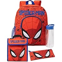 Marvel Spider-Man Boys Backpack | Kids Superhero School Bag Bundle | Rucksack, Lunch Bag, Pencil Case, Water Bottle 4 Pcs Set