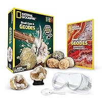 NATIONAL GEOGRAPHIC Break Open 4 Geodes Science Kit – Includes Goggles and Display Stand - STEM Science Gift for Boys and Girls, Break Your Own Geodes with Crystals (Amazon Exclusive)