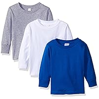 Baby Girls' Little Toddler Long Sleeve Basic T-Shirt Three-Pack, Grey, White, Turquoise, 4T