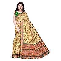 Sourbh Women's Stylish Shiny Polyester Cotton Colorful Floral Printed Saree with Blouse Piece