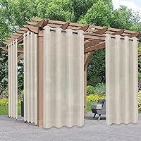 PureFit Sheer Outdoor Curtains for Patio Waterproof/Weatherproof, Fade Resistant Outside Voile Curtains for Gazebo, Front Porch, Pergola, Sun Filtering Privacy Curtain, 54 x 95 inch, Set of 2, Beige
