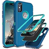YmhxcY for iPhone X Case iPhone Xs Case Shockproof Dropproof Dust-Proof Drop Proof 3-Layer Durable Phone Case Heavy Duty Protection Phone Case Cover for Apple iPhone X/Xs 5.8“ Blue and Turquoise