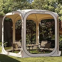 EAST OAK Screen House Tent Pop-Up, Portable Screen Room Canopy Instant Screen Tent 10 x 10 FT with Carry Bag for Patio, Backyard, Deck & Outdoor Activities, Beige