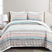 Lush Decor Hygge Geo Pattern Striped 3 Piece Quilt Bedding Set, King, Neutral & Multicolored
