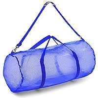 Mesh Duffle Bag with Zipper and Adjustable Shoulder Strap, 15” x 36” - Multipurpose, Oversized Gym Bag for Equipment, Sports Gear, Laundry - Breathable Mesh Scuba and Travel Bag