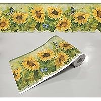 Sunflower & Butterflies Leafy Print Design & Contour Cut Wallpaper Border Sticker for Stylish Wall, Ceiling, Floor Skirting Decoration - 5.25 Inch Width x 5 Feet Length