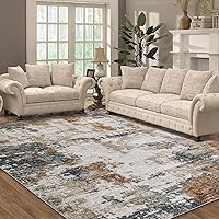Area Rug Living Room Rugs: 9x12 Indoor Abstract Soft Fluffy Pile Large Carpet with Low Shaggy for Bedroom Dining Room Home Office Decor Under Kitchen Table Washable - Ivory/Brown