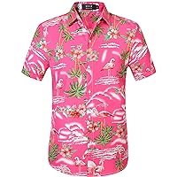 SSLR Mens Hawaiian Shirt Flamingos Casual Short Sleeve Button Down Shirts Aloha Shirt