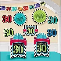 Amscan Must-Have Chevron and Stripes 30th Birthday Party Assorted Room Decorating Kit , Pack of 10, Multi , 10.5
