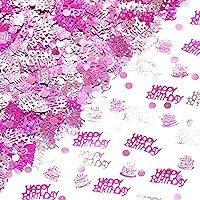 Happy Birthday Party Table Confetti - Hot Pink Purple Foil Metallic Sequins Confetti First Baby Shower Birthday Nursery Party Sprinkles Confetti Decorations, 60g