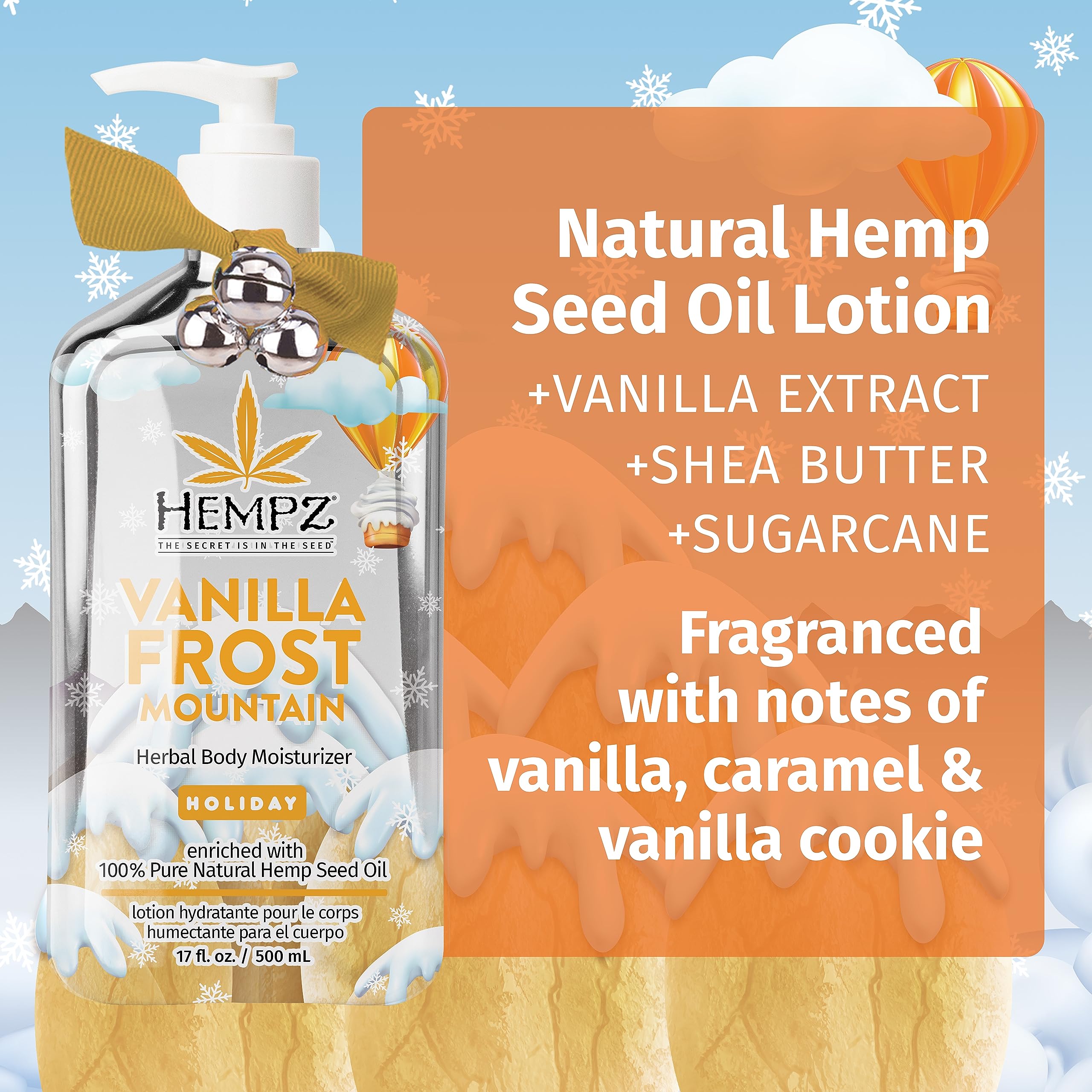 Hempz Limited Edition Vanilla Frosted Mountain Body Lotion Moisturizer (17 Oz) & Limited Edition Pumpkin Spice & Vanilla Chai Herbal Moisturizing Body Lotion (17 oz)