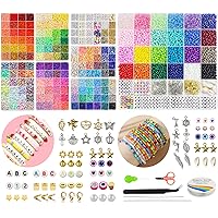 Redtwo 23000 Clay Beads with 3400 Seed Beads Bracelet Making Kit,144 Colors 7 Boxs Friendship Jewelry Making Set,Flat Polymer Clay Heishi Beads DIY Gifts for Teen Girls Crafts for Girls Ages 8-12