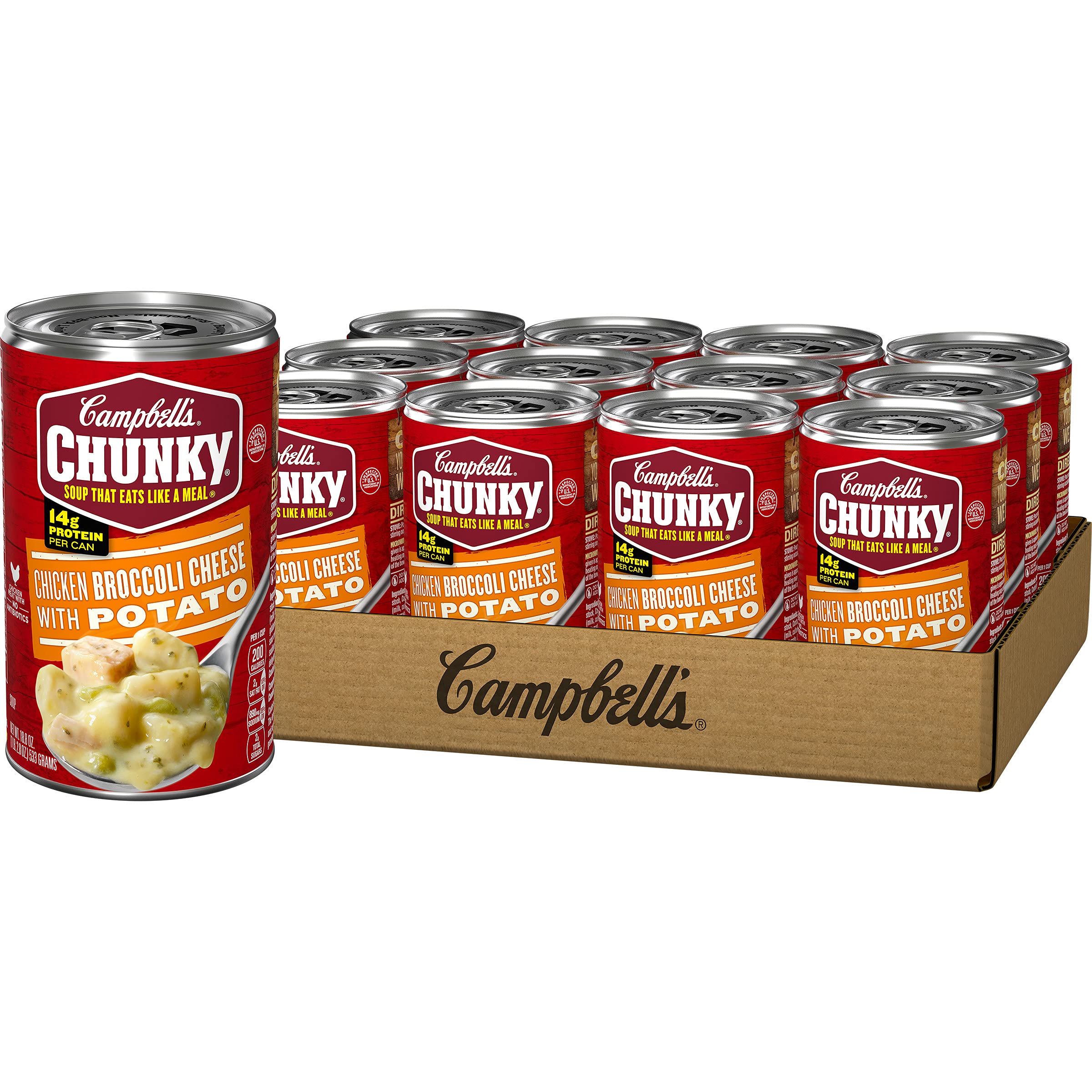 Campbell's Chunky Soup, Chicken Broccoli Cheese with Potato Soup, 18.8 Ounce Can (12 Pack)