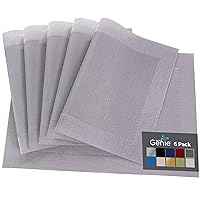 Home Genie Heat Resistant Placemats Set of 6, Dining Room Table Mats, Protect Surfaces, Woven Placemat Setting for Dinner Washable Vinyl Food Grade Mat, Kitchen Decor Accessories, Size 18x12, Silver