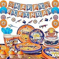 Dart War Party Supplies,162pcs Dart War Birthday Decorations Tableware Set - Dart War Party Plates Cups Napkins Tablecloth&Dart War Balloons Banner Cake Topper etc Gun Party Supplies for Boys Birthday