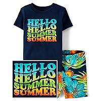 The Children's Place Baby Boy's and Toddler Sleeve Top and Shorts Snug Fit 100% Cotton 2 Piece Pajama Set, Hello Summer Vibes