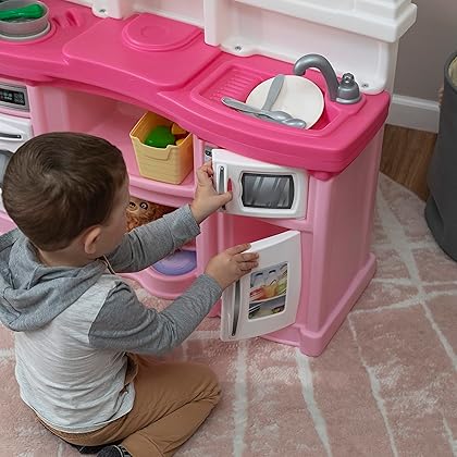 Step2 Fun with Friends Kids Kitchen, Indoor/Outdoor Play Kitchen Set, Toddlers 2 – 10 Years Old, 25 Piece Kitchen Toy Set, Easy to Assemble, Pink