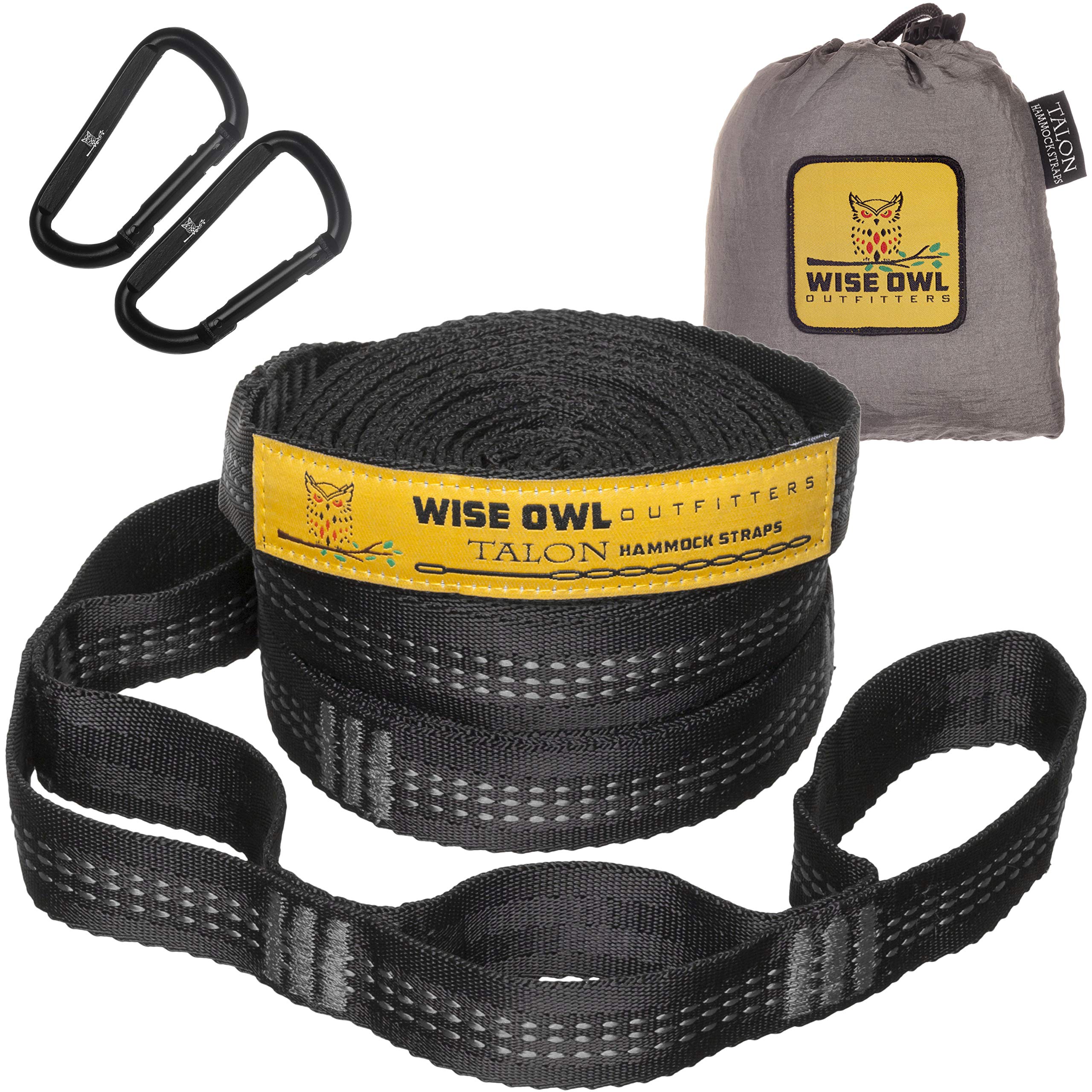 Wise Owl Outfitters Hammock Straps for Trees Heavy Duty - Set of Two 10ft Long, 1 Inch Thick Camping Hammock Tree Straps w/ 38 Loops & 2D Carabiners - Essential Hammock Accessories