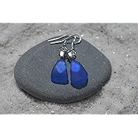 Custom Cobalt Blue Sea Glass Dangling Earrings