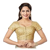 Readymade Embellished Sequin Work Saree Blouse Gold-05-XL-44
