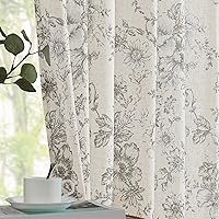 jinchan Linen Curtains Floral Curtains for Living Room 96 Inch Length Grey Printed Curtains Rod Pocket Back Tab Farmhouse Peony Flower Patterned Drapes Bedroom Window Curtain Set 2 Panels