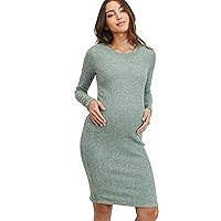 HELLO MIZ Women's Knit Ribbed Maternity Dress with Long Sleeve