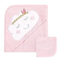 Hudson Baby Unisex Baby Cotton Hooded Towel and Washcloth, Boho Cloud, One Size