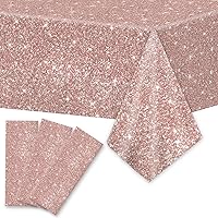 gisgfim 3pcs Pink Rose Golden Birthday Party Tablecloths Rose Gold Sequin Plastic Table Cover Glitter Diamonds Happy Birthday Background Girls for Wedding, Graduation, Anniversary, Holiday(Plastic)