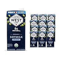 West Life Organic Soy Milk, Original Plain, 8g of Protein, Vegan Dairy Alternative, Lactose-Free, Shelf Stable, 32oz (Pack of 12)
