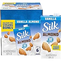 Silk Shelf-Stable Almond Milk, Vanilla, Dairy-Free, Vegan, Non-GMO Project Verified, 1 Quart (Pack of 6)