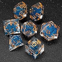 DND Dice Set, Liquid Core Handmade Sharp Edge 7 Piece Resin Dice-Dungeons and Dragons Polyhedral Dice Set, D&D Dice Set with Gift Dice Case for RPG MTG Table Games(DEEP Blue Sand & Gold)