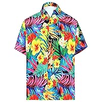 HAPPY BAY Men's Hawaiian Shirts Short Sleeve Button Down Shirt Floral Shirt Men Vacation Tropical Beach Summer Party Shirts for Men Funny M Apricot Begonia, Black