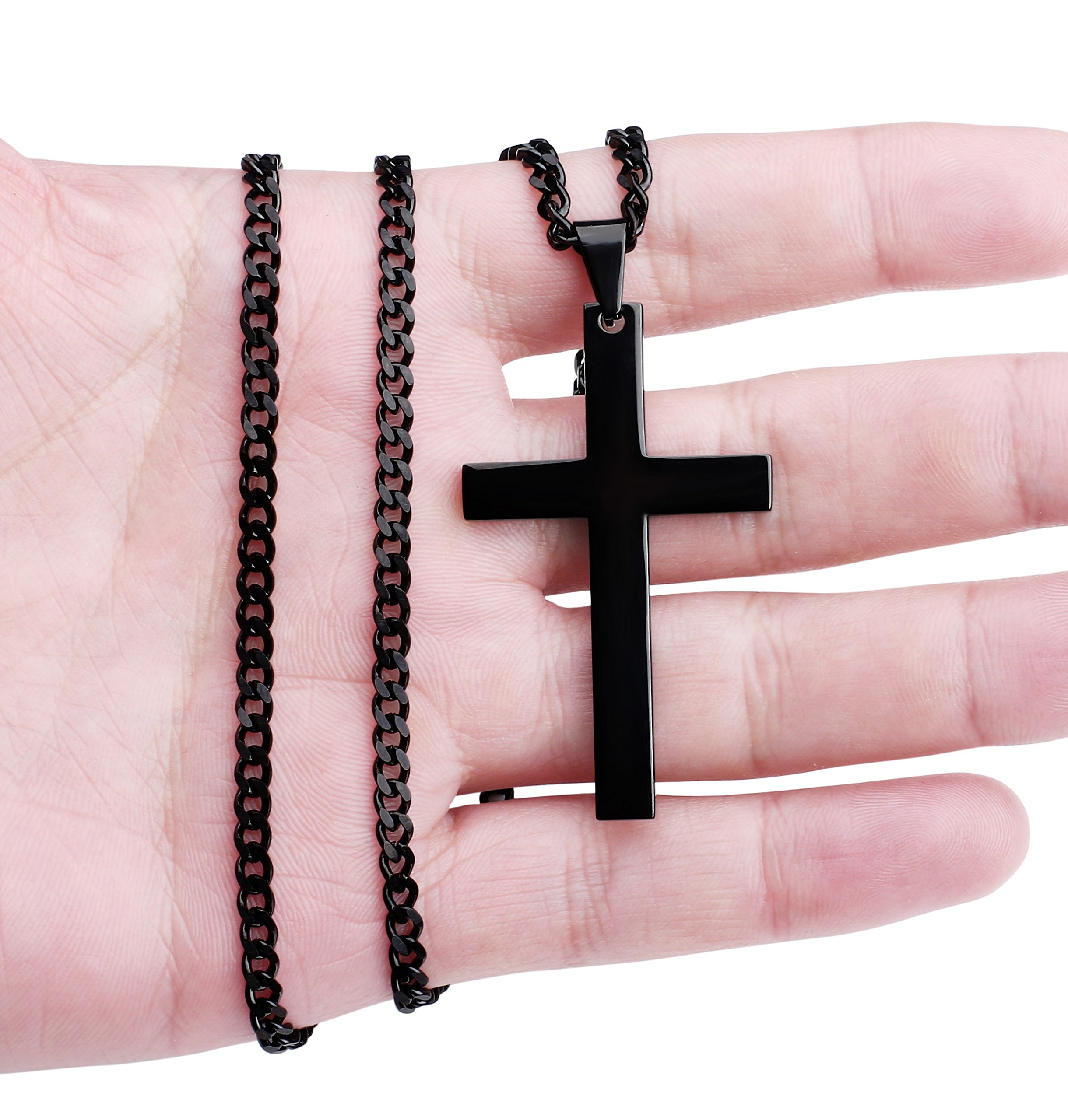 Jstyle Stainless Steel Chain Black Cross Necklace for Men Women, 24 Inch