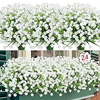 24 Bundles Artificial Flowers for Outdoor Decoration UV Resistant Fake Plastic Plants Artificial Greenery for Spring Summer Indoor Outdoor Garden Patio Window Box Kitchen Home Decor, White