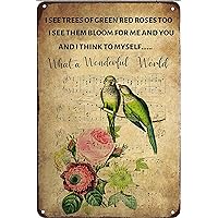 Retro Inspirational Quote metal sign I See Tree Of Green Red Rose Dragonfly What A Wonderful World Flowers Poster Metal Garden Signs for Home Office Wall Art Decoration