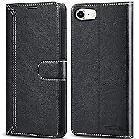 ykooe Leather Phone Cover Designed for iPhone SE 2022 Case, iPhone SE 2020 Case, iPhone 8 Case, iPhone 7 Case, Black