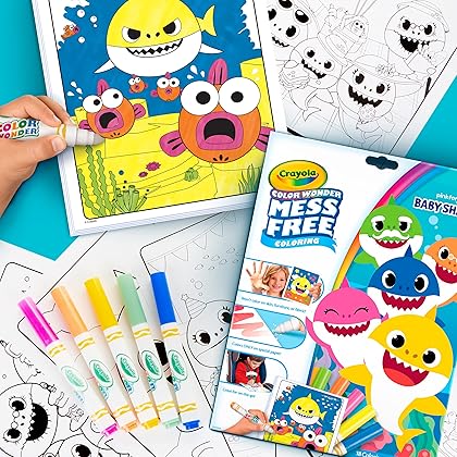 Crayola Baby Shark Color Wonder Pages (18 Pages & 5 Markers), Mess Free Coloring For Toddlers, Gift for Kids, Travel Activities